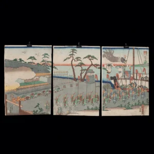 19th C. Japanese Woodblock Triptych - Yoshimori, Arai, Tokaido (Auction 2026-06-05, Lot 232B)