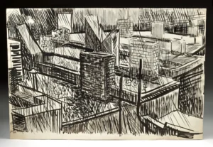 Edith Kramer Ink Drawing "Rooftops in the Rain" (1945) (Auction 2026-06-05, Lot 5)