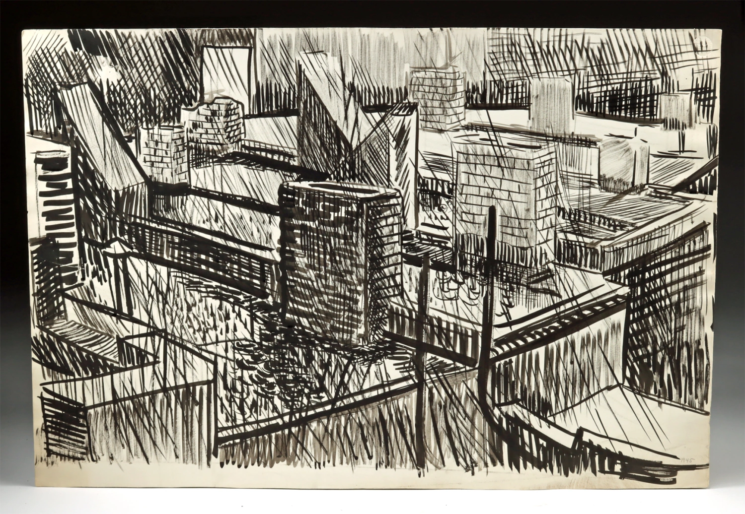 Edith Kramer Ink Drawing "Rooftops in the Rain" (1945) (Auction 2026-06-05, Lot 5)