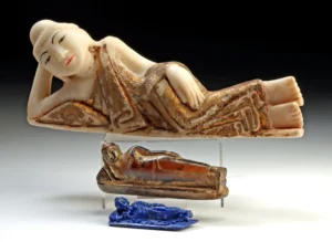 Burmese Reclining Buddhas - Marble, Glass, Lapis Lazuli (Auction 2026-06-05, Lot 239)