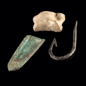 Greco-Roman Lead Knucklebone, Bronze Fishhook & Chape (Auction 2026-06-05, Lot 172A)